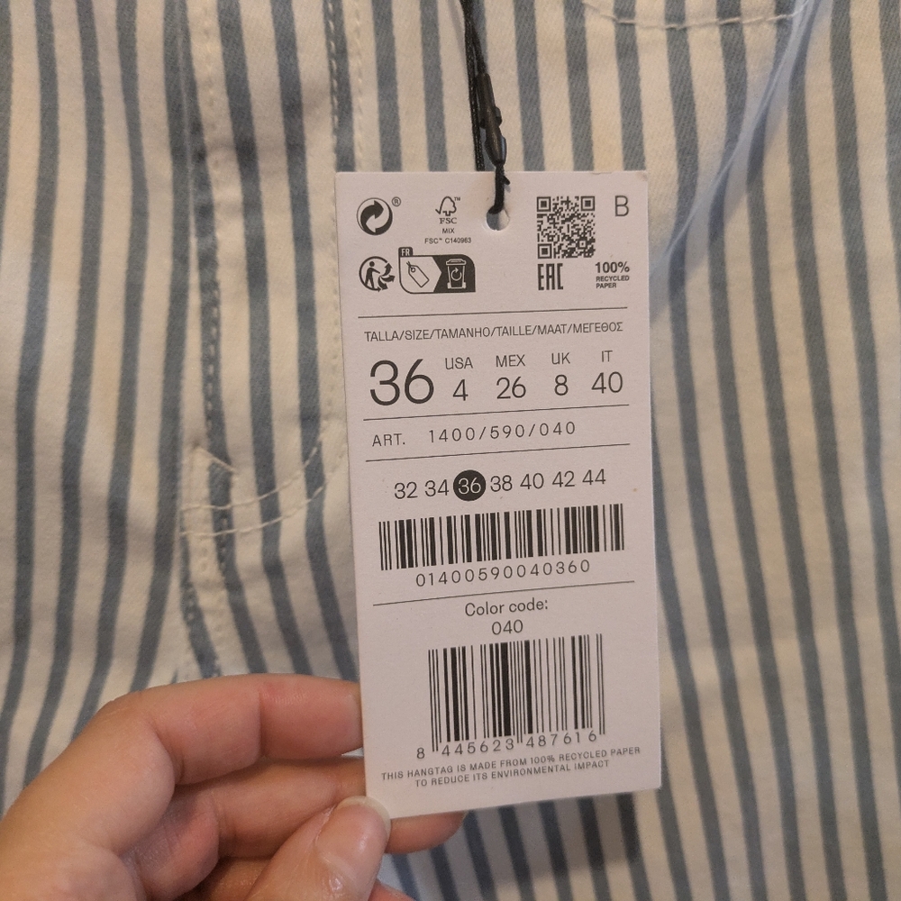 Stradivarius 1400 Mid Rise skinny jeans White Blue Stripes New! - Picture 10 of 13